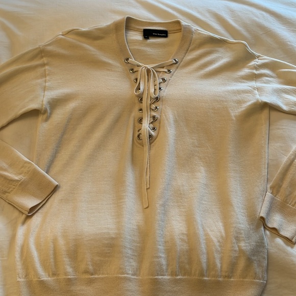 The Kooples Cream Lace-Up Merino Wool Sweater Size M. - Picture 8 of 12